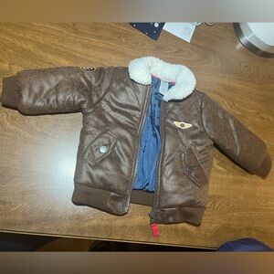 Little Me Brown Aviator Jacket with White Collar